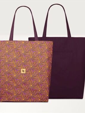 Nespresso Tote Plum Pink Pattern Reversible